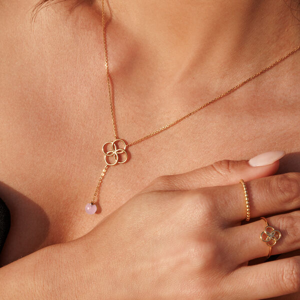 Halskette Clover Charm, Rosenquarz, 18 Karat Gelbgold vergoldet Bild 5