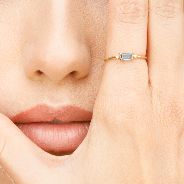 Ring London Blue Topaz SQUARE, 14 Karat Gelbgold, Gr.52 Bild 2